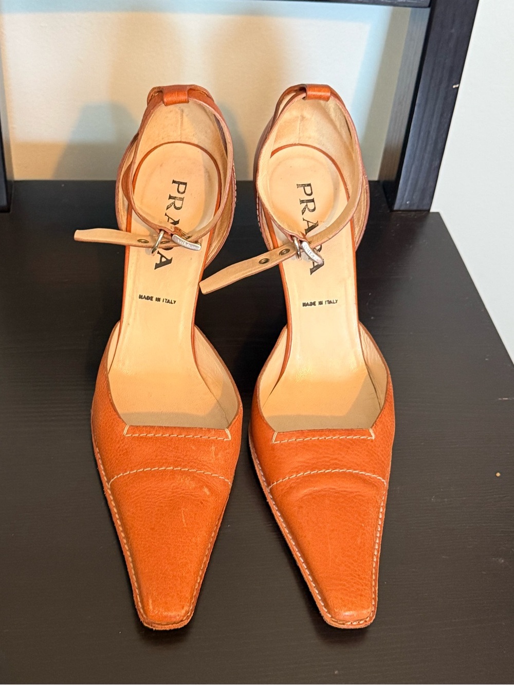 Vintage Prada Y2k Leather Pointed Toe Heels